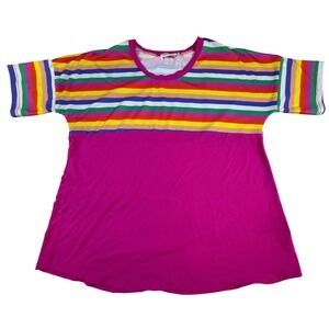 Southern Stitch Rainbow‎ Stripe Fuschia Tunic Dress Size S Casual